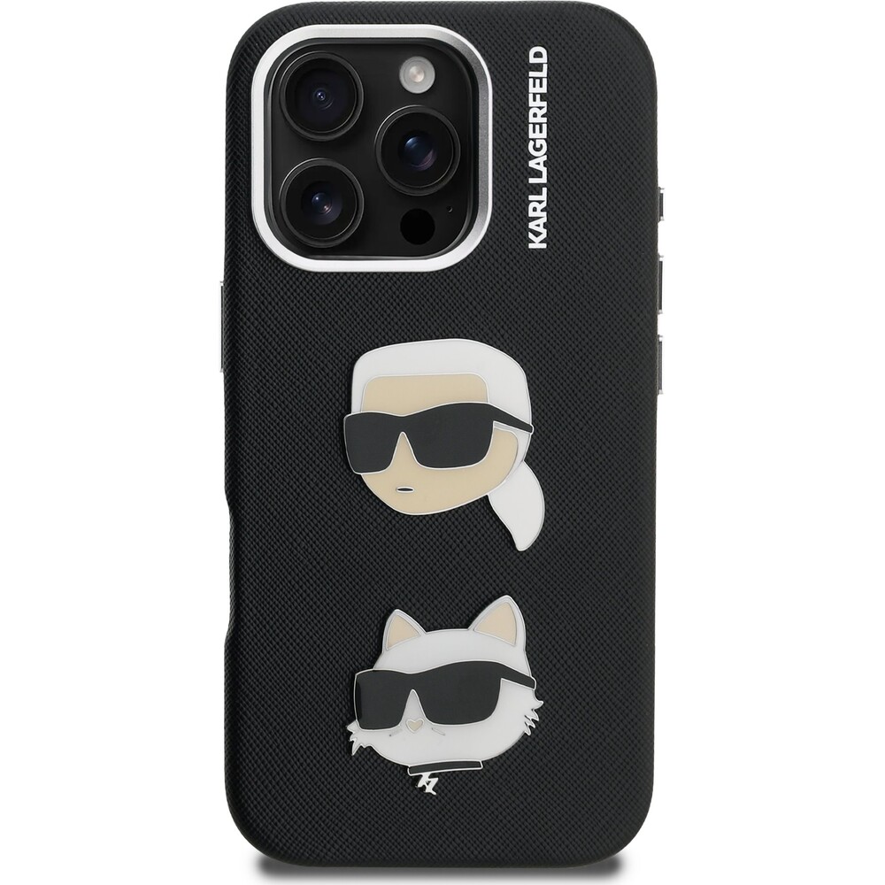 Karl-Lagerfeld-Grained-PU-K-CH-Heads-kryt-iPhone-16-Pro-Max-cerny