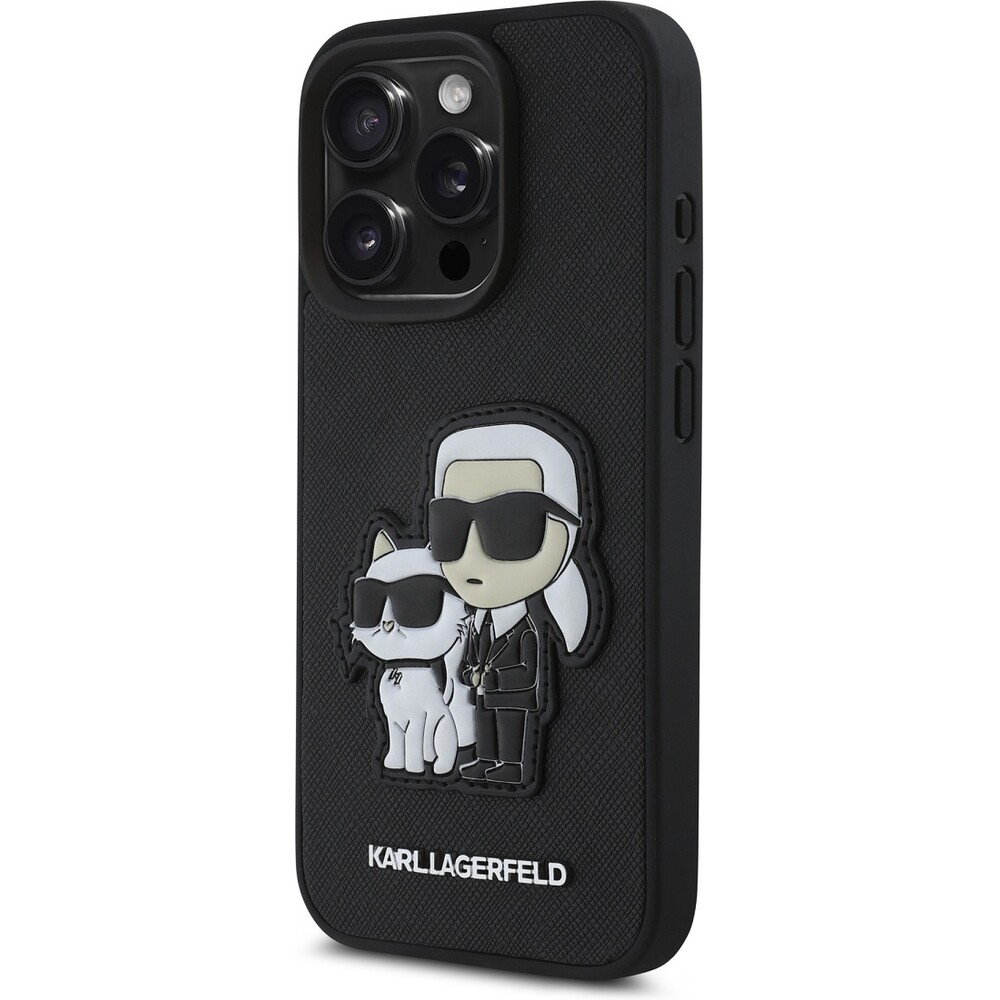 Karl-Lagerfeld-PU-Saffiano-Karl-and-Choupette-kryt-iPhone-15-Pro-cerny