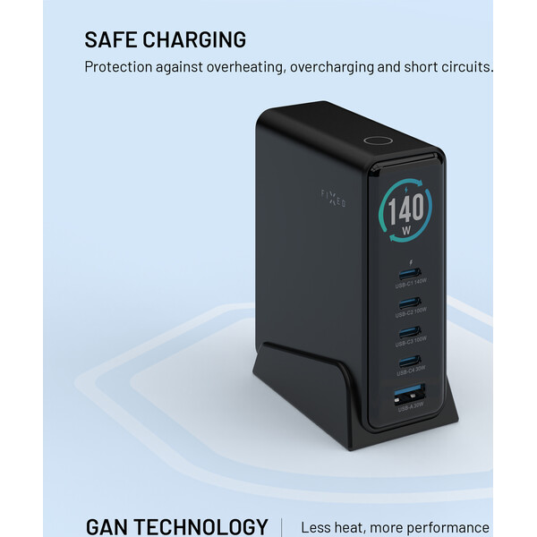 FIXED-GaN-nabijeci-stanice-s-displejem-USB-C-a-USB-PD-3-2-140W-cerna