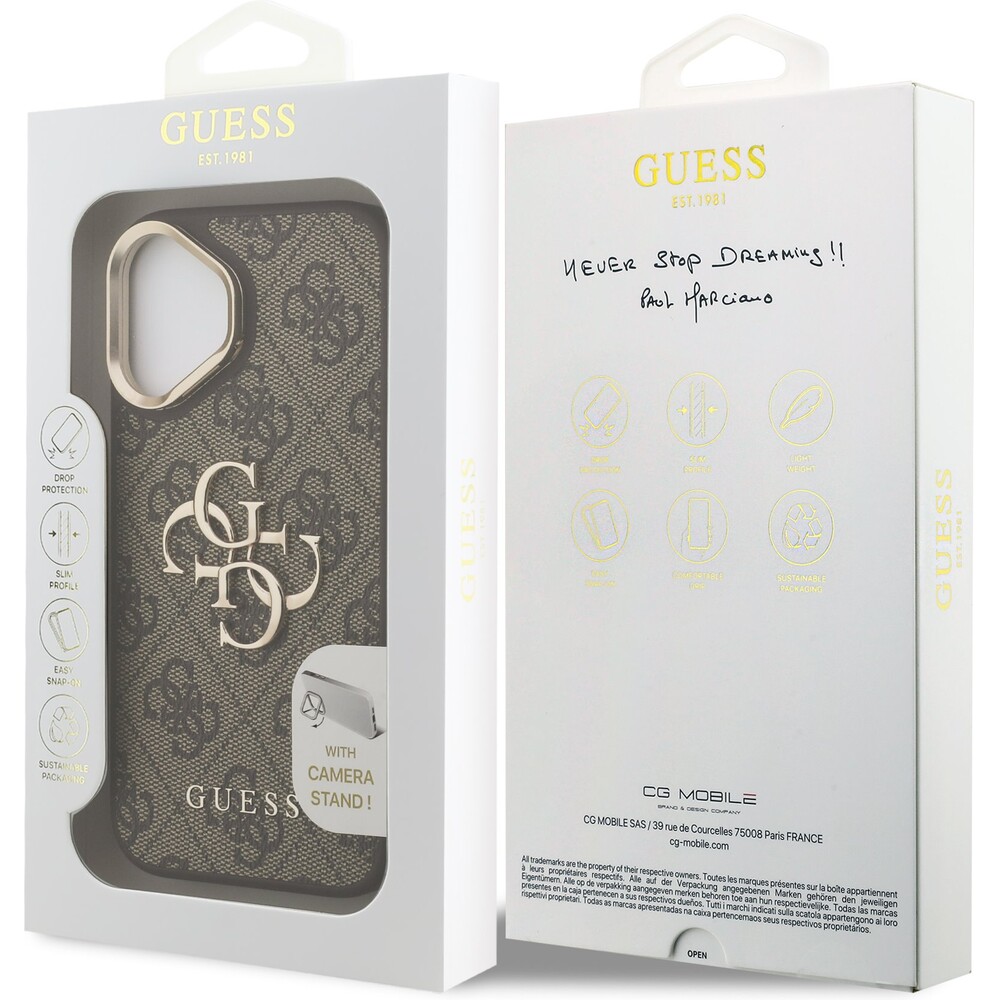 Guess-PU-4G-Metal-Logo-Stand-Camera-Frame-kryt-iPhone-16-hnedy