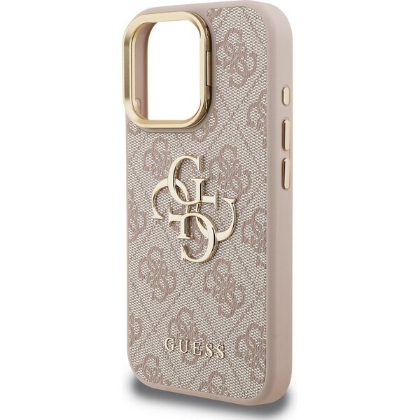 Guess-PU-4G-Metal-Logo-Stand-Camera-Frame-kryt-iPhone-15-Pro-Max-ruzovy