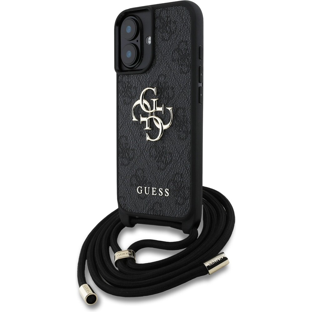 Guess-PU-4G-Metal-Logo-Crossbody-popruh-kryt-iPhone-16-cerny