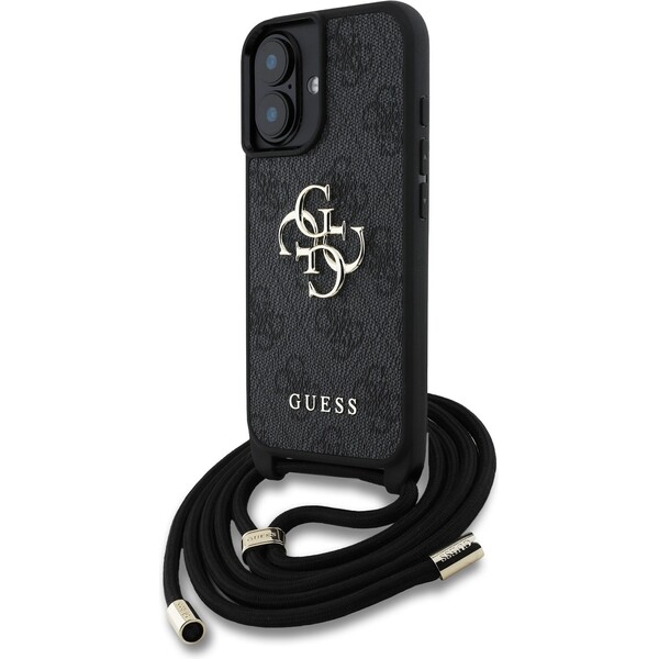 Guess-PU-4G-Metal-Logo-Crossbody-popruh-kryt-iPhone-16-cerny