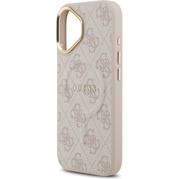 Guess-PU-Leather-4G-Gold-Frame-MagSafe-kryt-iPhone-17-ruzovy