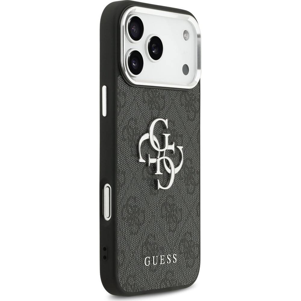 Guess-PU-4G-Metal-Logo-kryt-iPhone-17-Pro-Max-stribrny-cerny