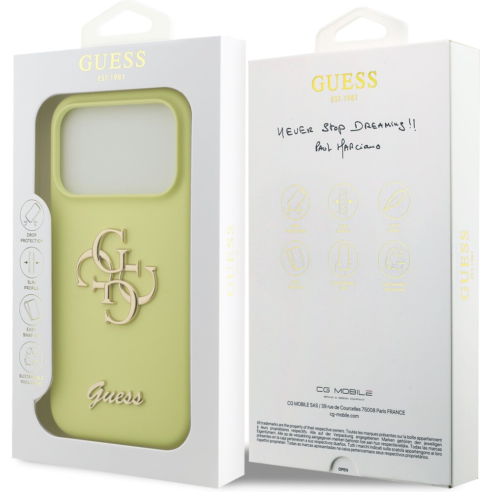 Guess-Liquid-Silicone-4G-Metal-Logo-kryt-iPhone-17-Pro-zluty
