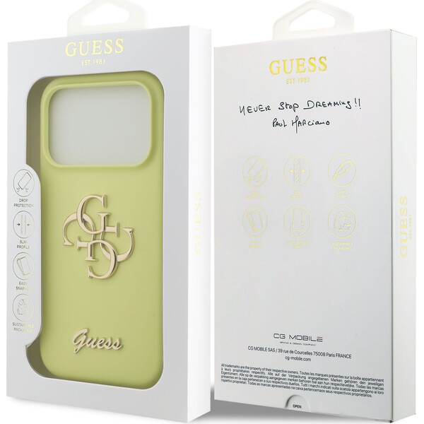 Guess-Liquid-Silicone-4G-Metal-Logo-kryt-iPhone-17-Pro-zluty