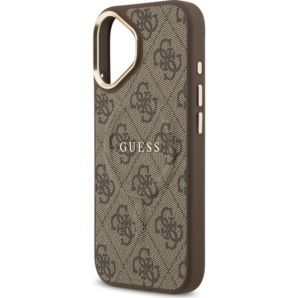 Guess-PU-Leather-4G-Gold-Frame-MagSafe-kryt-iPhone-17-hnedy