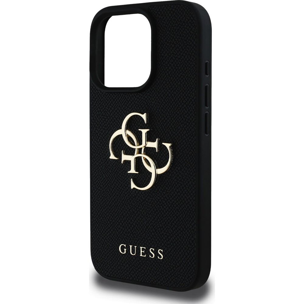 Guess-PU-Grained-4G-Metal-Logo-kryt-iPhone-15-Pro-cerny