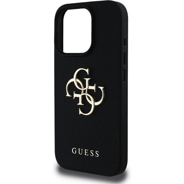 Guess-PU-Grained-4G-Metal-Logo-kryt-iPhone-15-Pro-cerny