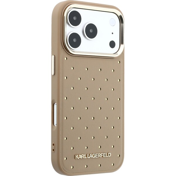 Karl-Lagerfeld-PU-Perforated-Gold-Dots-MagSafe-kryt-iPhone-17-Pro-Max-bezovy