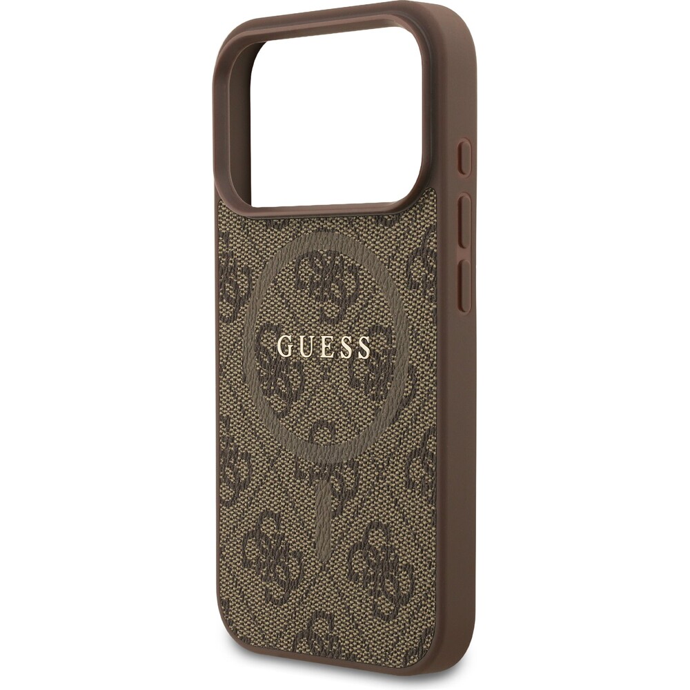 Guess-PU-Leather-4G-Colored-Ring-MagSafe-Zadni-Kryt-pro-iPhone-17-Pro-hnedy