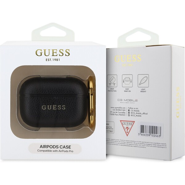 Guess-PU-Grained-Classic-Logo-pouzdro-pro-AirPods-Pro-cerne