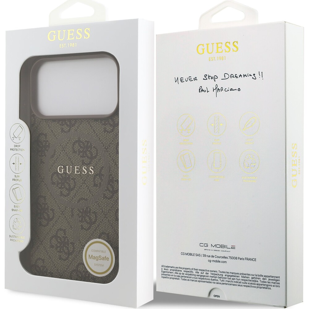 Guess-PU-Leather-4G-Colored-Ring-MagSafe-Zadni-Kryt-pro-iPhone-17-Pro-Max-hnedy