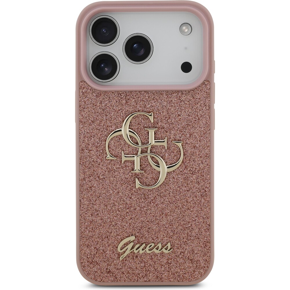 Guess-PU-Fixed-Glitter-4G-Metal-Logo-kryt-iPhone-17-Pro-ruzovy