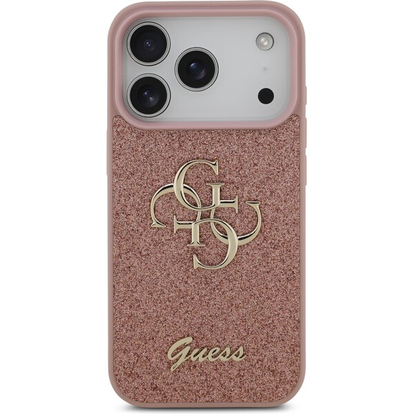Guess-PU-Fixed-Glitter-4G-Metal-Logo-kryt-iPhone-17-Pro-ruzovy