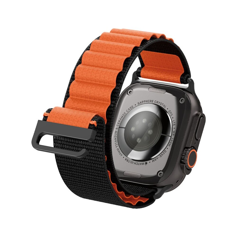 Spigen-Fabric-Band-hook-reminek-Apple-Watch-49-46-45-44mm-cerny-oranzovy