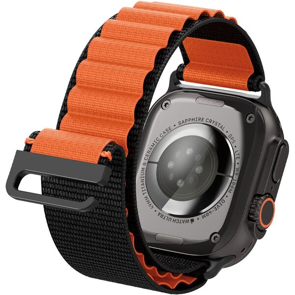 Spigen-Fabric-Band-hook-reminek-Apple-Watch-49-46-45-44mm-cerny-oranzovy