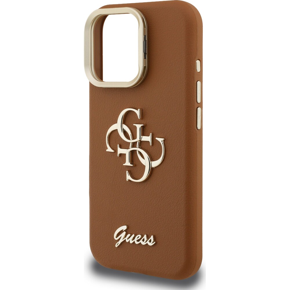 Guess-PU-Grained-4G-Logo-Stand-Camera-Frame-kryt-iPhone-15-Pro-Max-hnedy