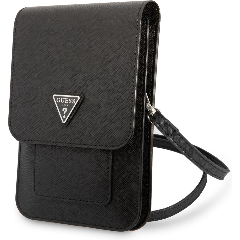 Guess-PU-Saffiano-Triangle-Logo-Phone-Bag-cerne