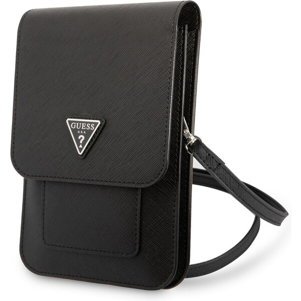 Guess-PU-Saffiano-Triangle-Logo-Phone-Bag-cerne
