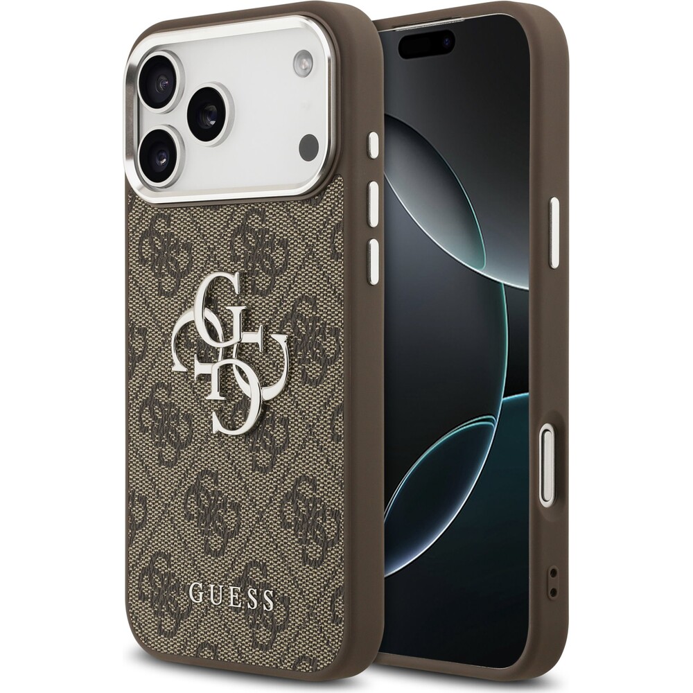 Guess-PU-4G-Metal-Logo-kryt-iPhone-17-Pro-Max-stribrny-hnedy