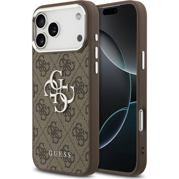 Guess-PU-4G-Metal-Logo-kryt-iPhone-17-Pro-Max-stribrny-hnedy