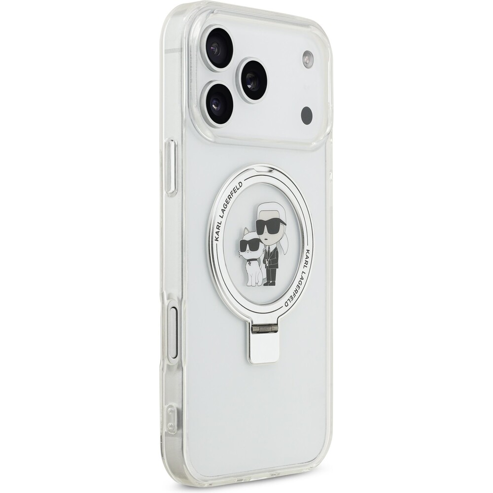 Karl-Lagerfeld-Ringstand-Karl-and-Choupette-MagSafe-kryt-iPhone-17-Pro-Max-bily