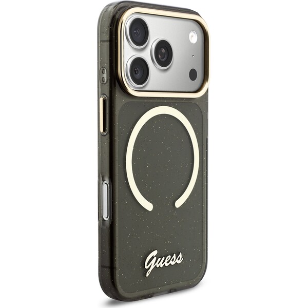 Guess-IML-Glitter-Script-Strap-MagSafe-kryt-iPhone-17-Pro-cerny