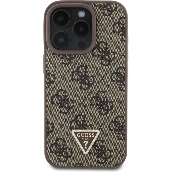 Guess-PU-4G-Strass-Triangle-Metal-Logo-kryt-pro-iPhone-16-Pro-hnedy