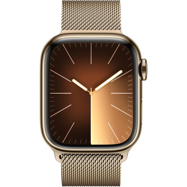 Apple-Watch-Series-9-Cellular-41mm-Zlata-ocel-se-zlatym-milanskym-tahem
