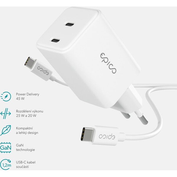 Epico-UltraBoost-GaN-45W-sitovy-adapter-EA45-s-1-2-m-USB-C-na-USB-C-kabelem-bily