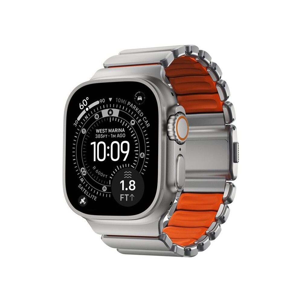 Nomad-Stratos-Band-FKM-reminek-Apple-Watch-45-46-49mm-Natural-Titanium-Ultra-Orange