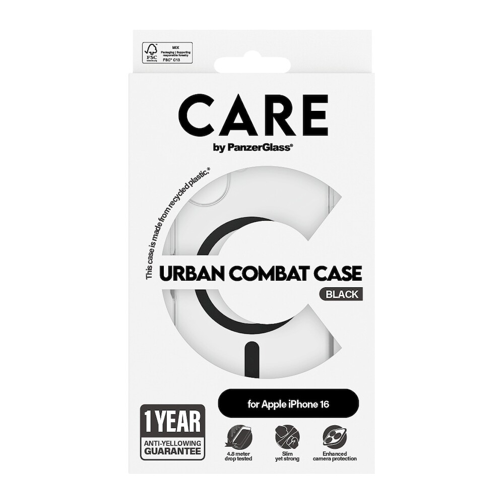 PanzerGlass-CARE-kryt-Apple-iPhone-16-MagSafe-Urban-Combat-ciry-cerny