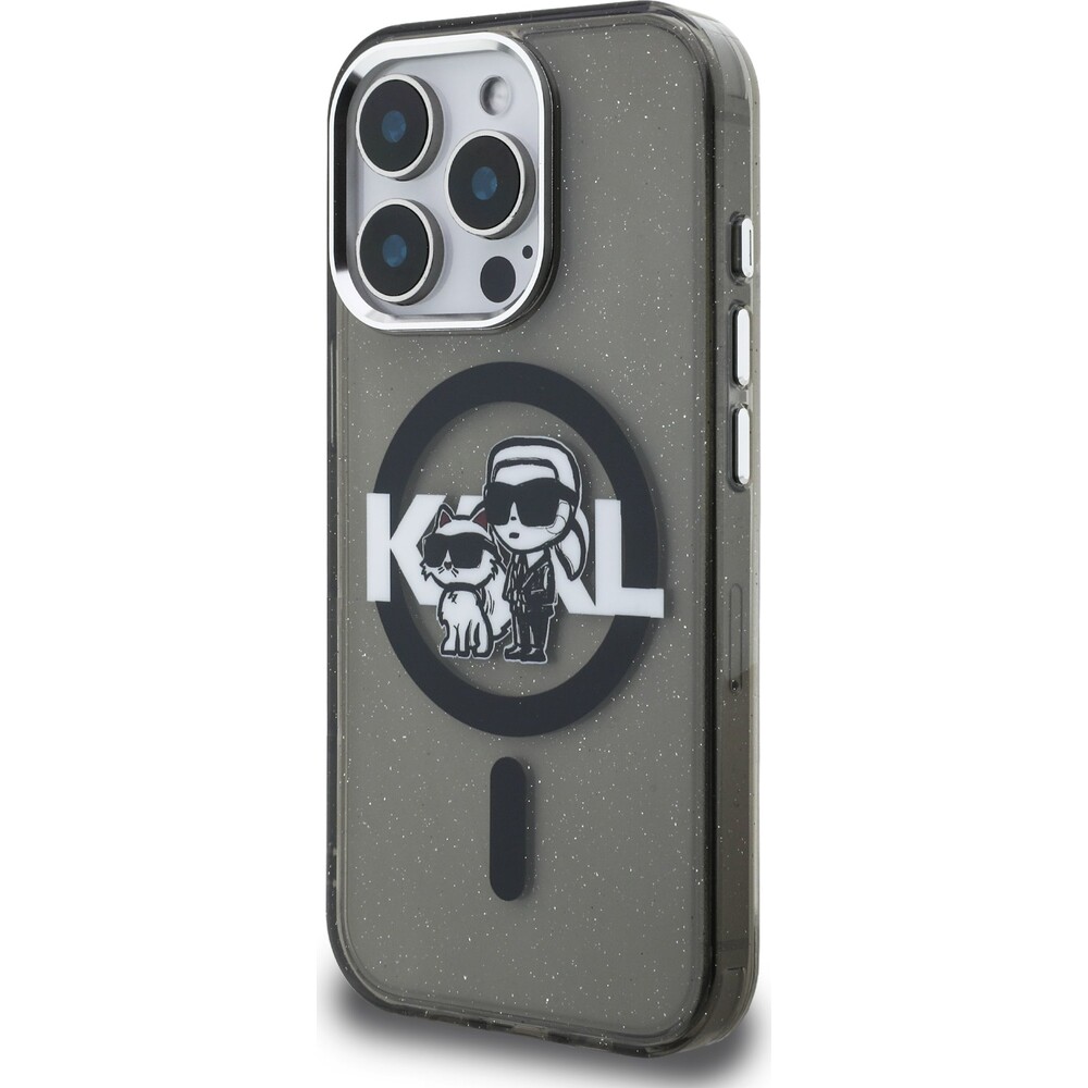 Karl-Lagerfeld-IML-Glitter-Karl-and-Choupette-Sketch-MagSafe-kryt-iPhone-15-Pro-cerny