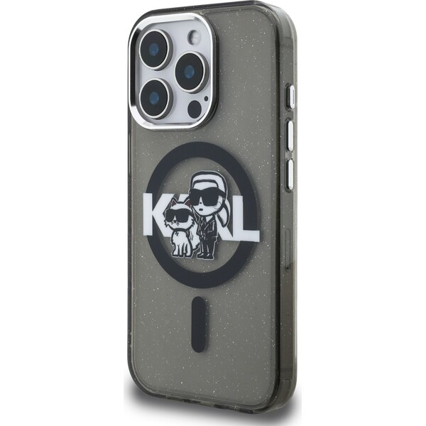 Karl-Lagerfeld-IML-Glitter-Karl-and-Choupette-Sketch-MagSafe-kryt-iPhone-15-Pro-cerny
