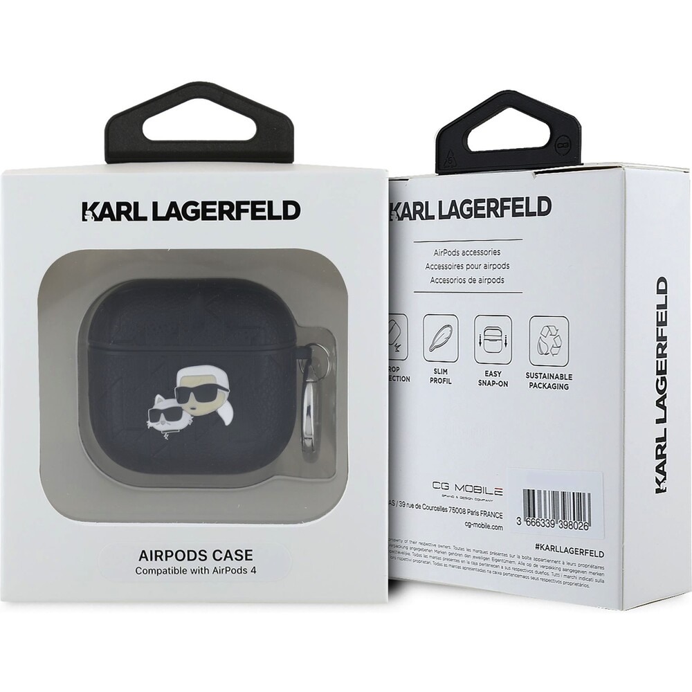 Karl-Lagerfeld-PU-Embossed-Karl-and-Choupette-Heads-pouzdro-AirPods-4-cerne