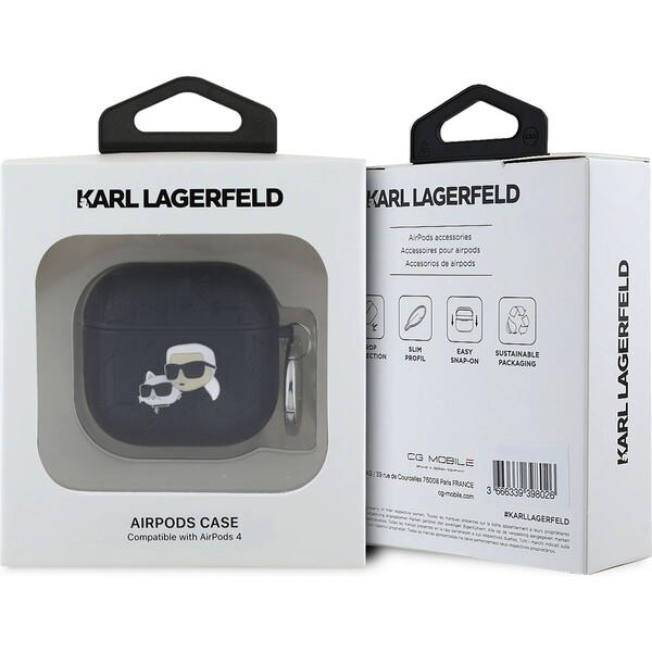 Karl-Lagerfeld-PU-Embossed-Karl-and-Choupette-Heads-pouzdro-AirPods-4-cerne