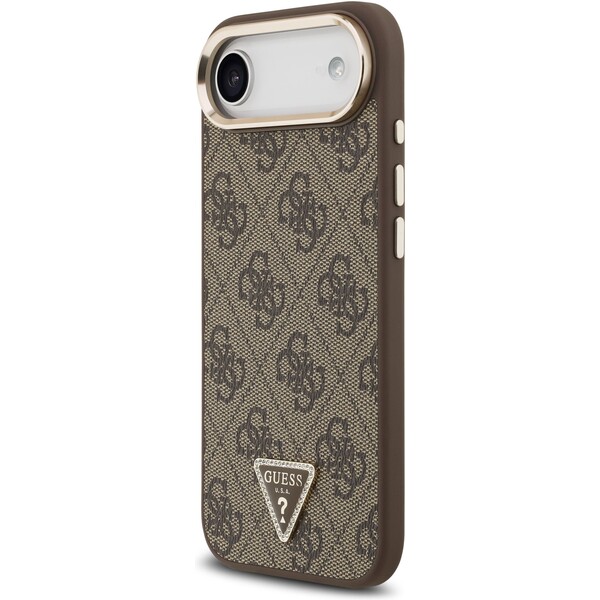 Guess-PU-Leather-4G-Triangle-Logo-Gold-Frame-MagSafe-kryt-iPhone-Air-hnedy