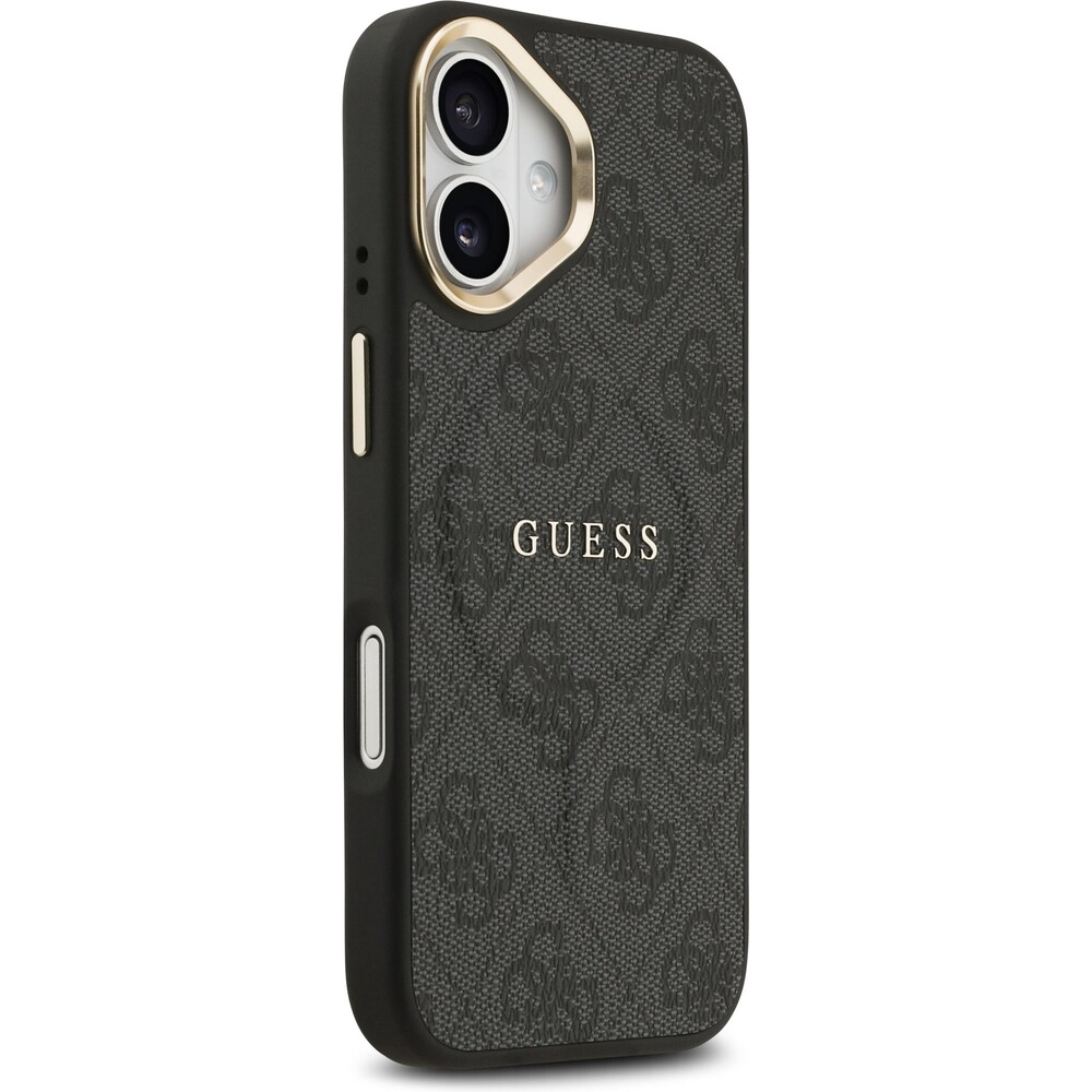 Guess-PU-Leather-4G-Gold-Frame-MagSafe-kryt-iPhone-17-cerny