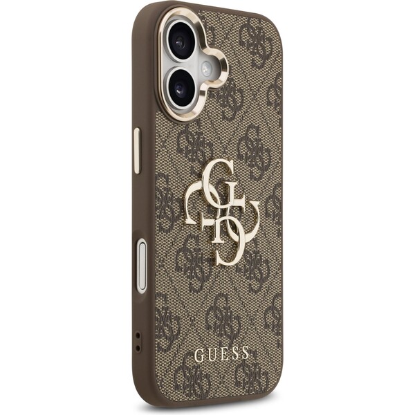 Guess-PU-Leather-4G-Metal-Logo-Gold-Frame-MagSafe-kryt-iPhone-17-hnedy