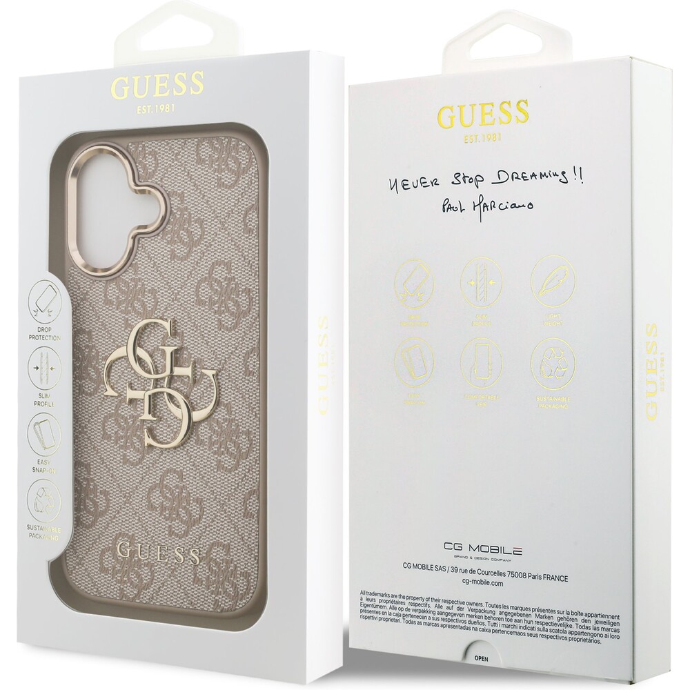 Guess-PU-Leather-4G-Metal-Logo-Gold-Frame-MagSafe-kryt-iPhone-17-ruzovy