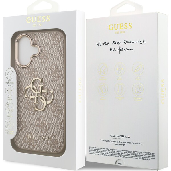Guess-PU-Leather-4G-Metal-Logo-Gold-Frame-MagSafe-kryt-iPhone-17-ruzovy