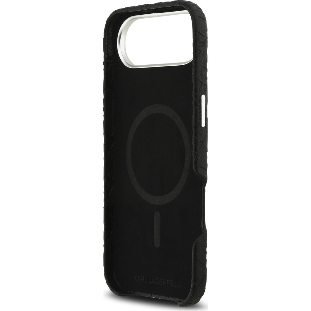 Karl-Lagerfeld-Grained-PU-Repeated-Logo-MagSafe-kryt-iPhone-Air-cerny