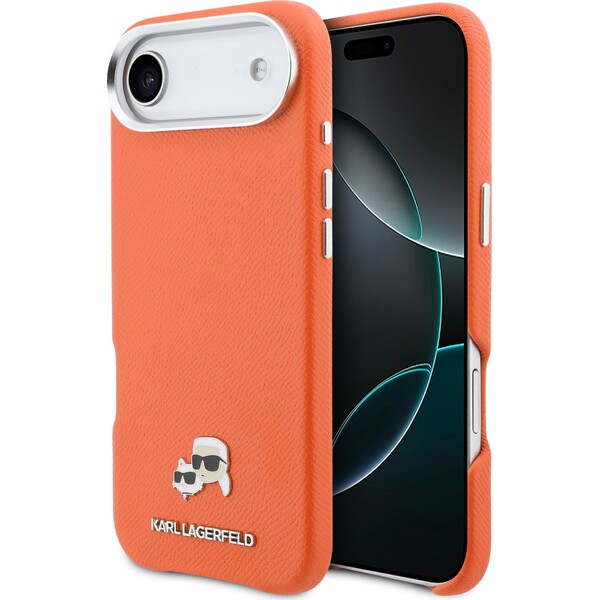 Karl-Lagerfeld-PU-Karl-and-Choupette-Heads-Pins-MagSafe-kryt-iPhone-Air-oranzovy
