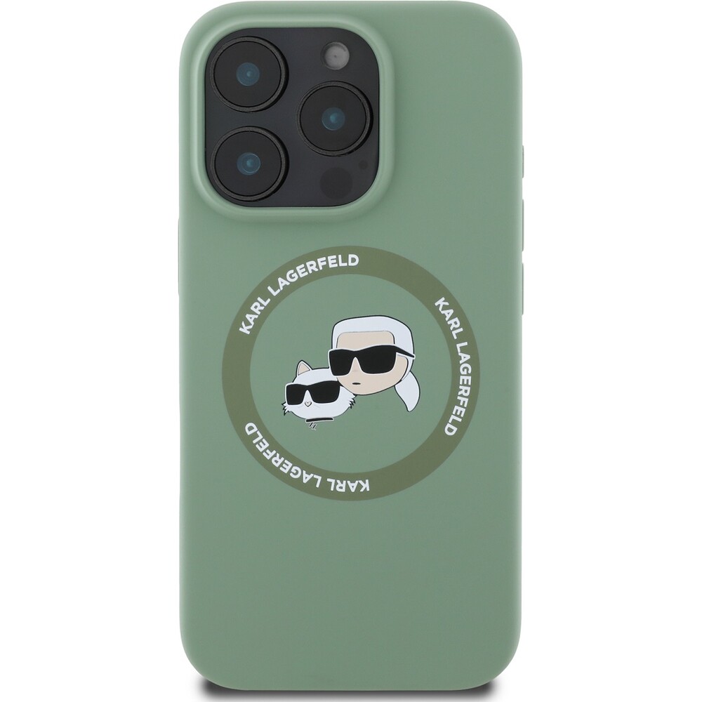 Karl-Lagerfeld-Liquid-Silicone-K-CH-Heads-MagSafe-kryt-iPhone-16-Pro-zeleny