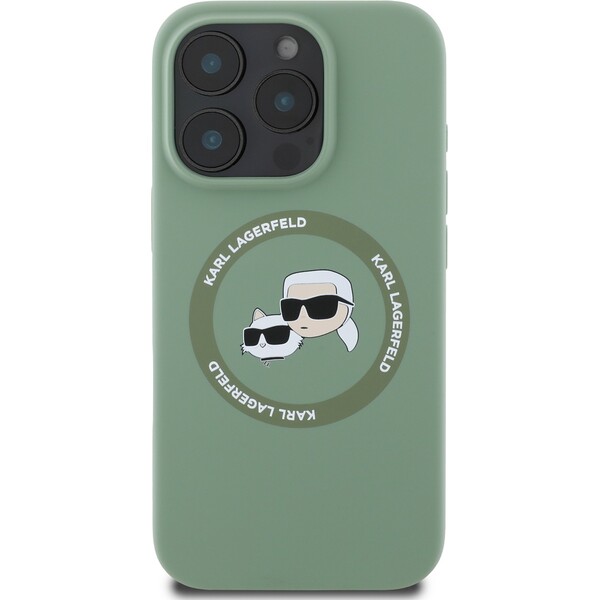 Karl-Lagerfeld-Liquid-Silicone-K-CH-Heads-MagSafe-kryt-iPhone-16-Pro-zeleny