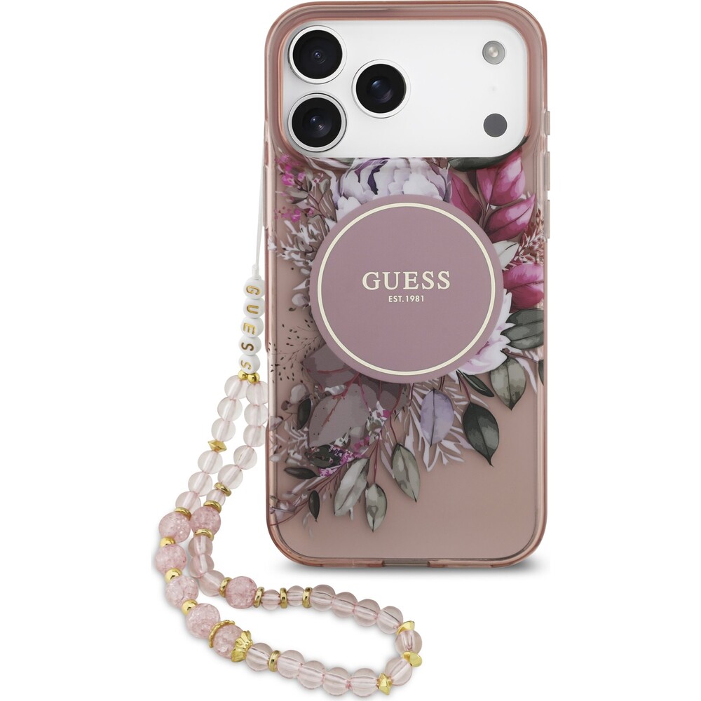 Guess-IML-Flowers-Strap-MagSafe-kryt-iPhone-17-Pro-Max-ruzovy