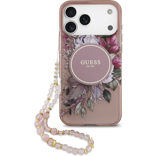 Guess-IML-Flowers-Strap-MagSafe-kryt-iPhone-17-Pro-Max-ruzovy