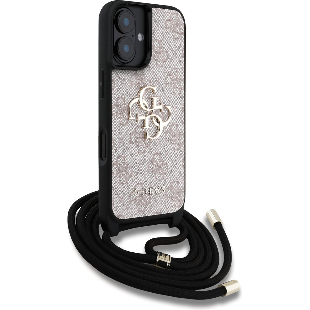 Guess-PU-4G-Metal-Logo-Crossbody-popruh-kryt-iPhone-16-ruzovy